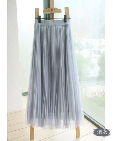 Сетчатые плиссированные юбки для женщин, длинная фатиновая юбка макси, трехслойная, с высокой эластичной талией, бальное платье А-силуэта, для танцев