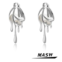 masw original jewelry geometric drop earrings 2022 new trend cool style high quality brass silver color pearl women earrings