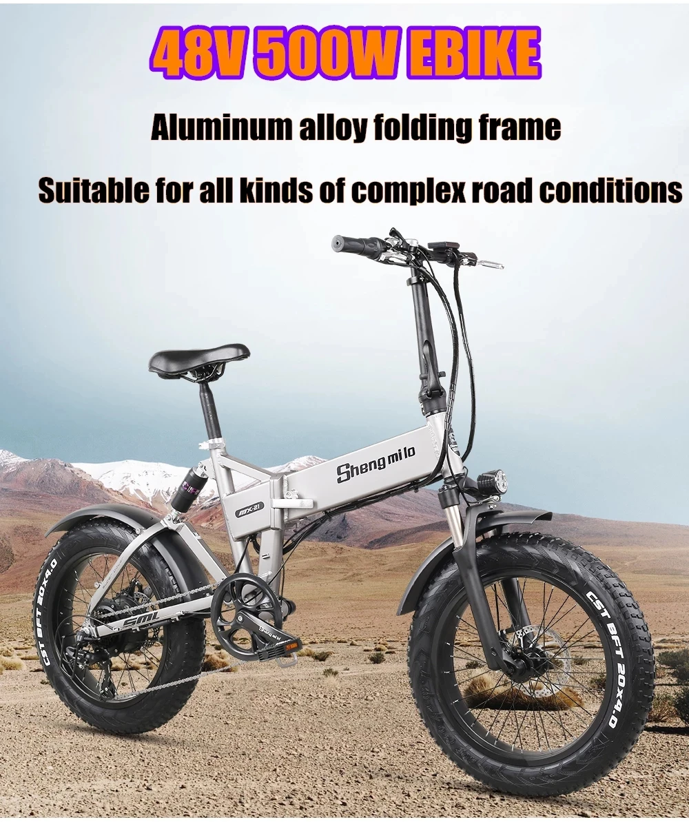 

Ebike Sheng Milo MX21 500W Electric Fat Bike Beach Cruiser Electric Bicycle 48v12.8ah Lithium Battery Mountain Ebike