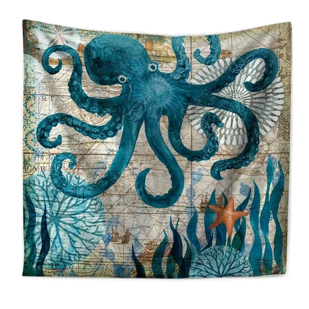 Настенный гобелен Мандала Индийская спальня Висячие гобелены с зеленой рыбой