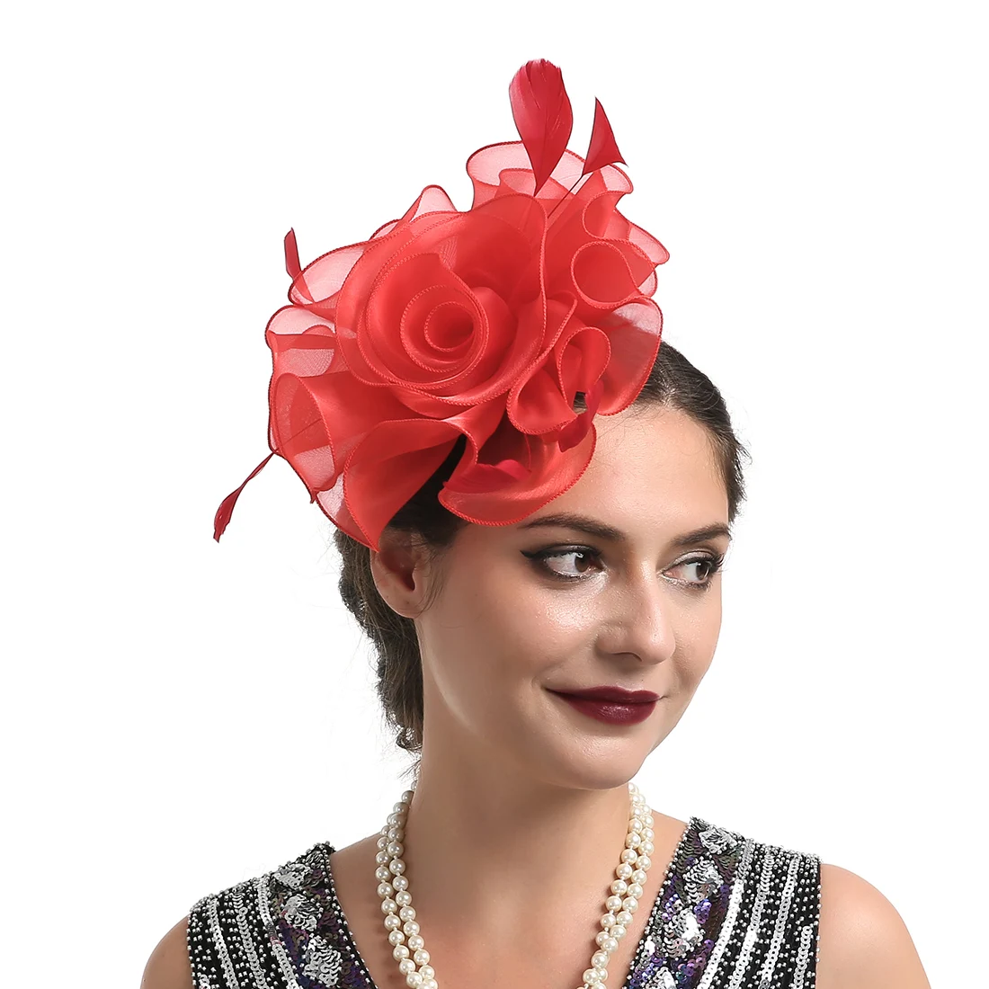 

Ladies Feather Beak Clip Charming Big Flower Tiara Prom Party Wedding Match Royal Ascot Ladies Day Bridal Accessories Top Hat