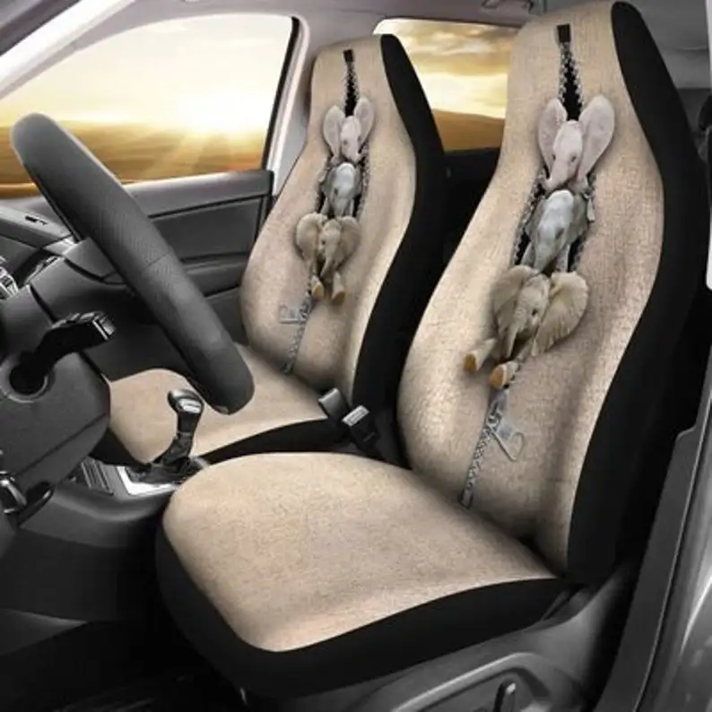 

Elephants In Zipper Car Seat Cover Flower Seat Cover, Animal Car Seat Covers, Custom Front Car Seat Covers, Pair of Covers