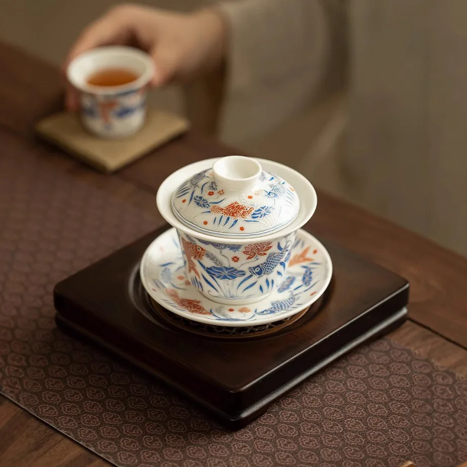 Чайная чашка с зерном рыбы и водорослей Sancai Gaiwan одинарный бытовой светильник