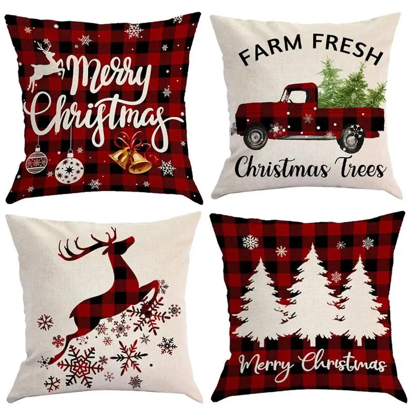 

Christmas Pillow Covers Decorative Pillowcase Throw Pillow Case Buffalo Plaid Linen Cushion Cases For Christmas Party