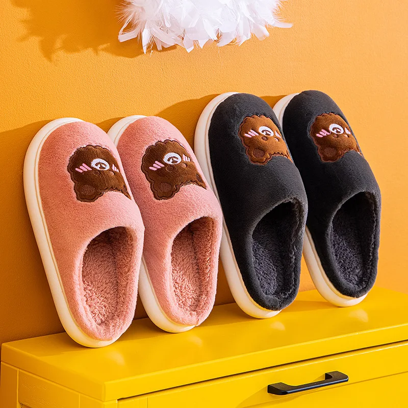 Women Winter Home Slippers Unisex Cartoon Pattern Non-slip Soft Winter Warm House Slippers Indoor Bedroom Couples Floor Shoes