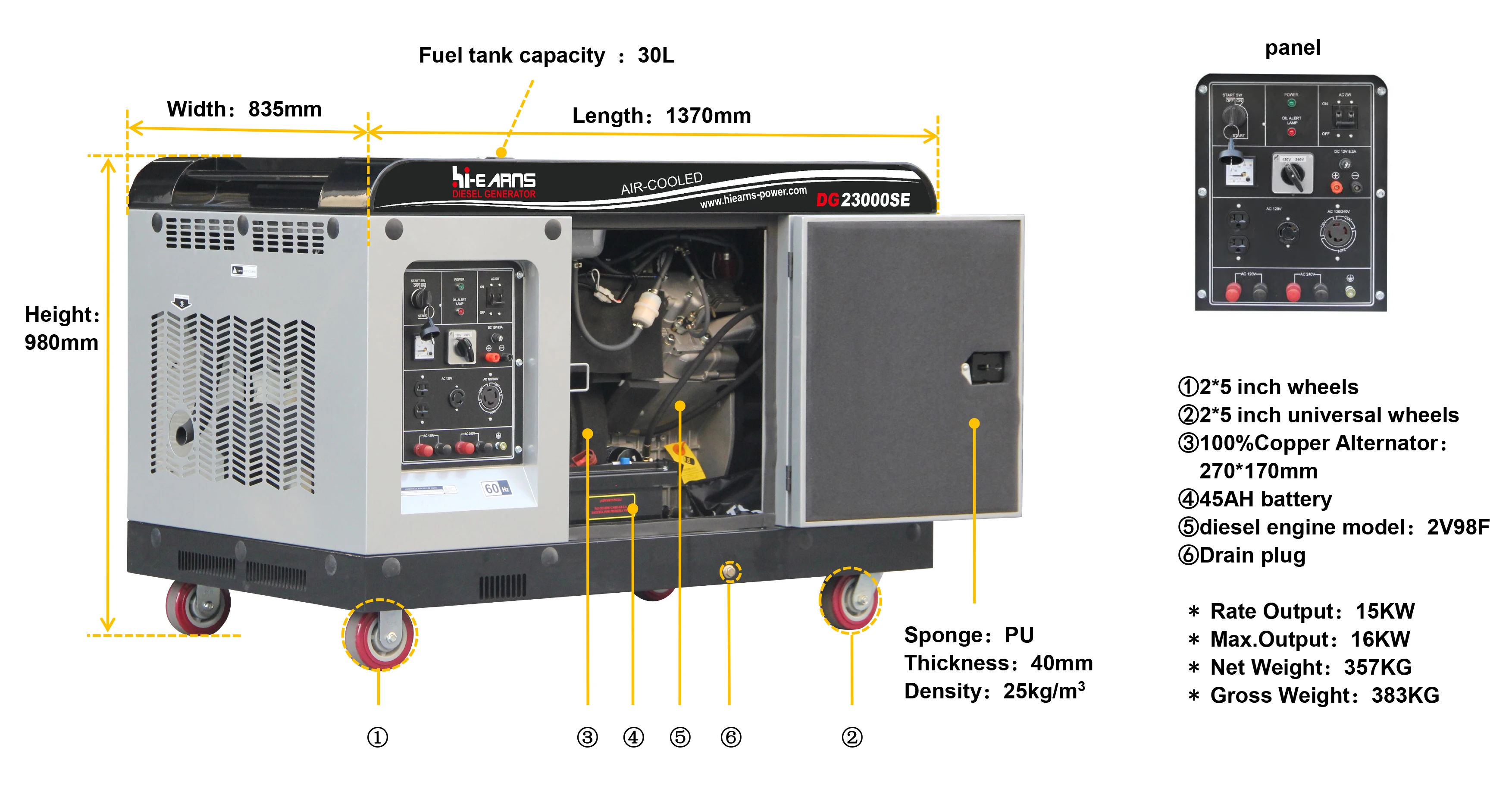 JAVarns генератор 16 кВт бесшумный 2V98 двухцилиндровый die-sel 20 кВА 22