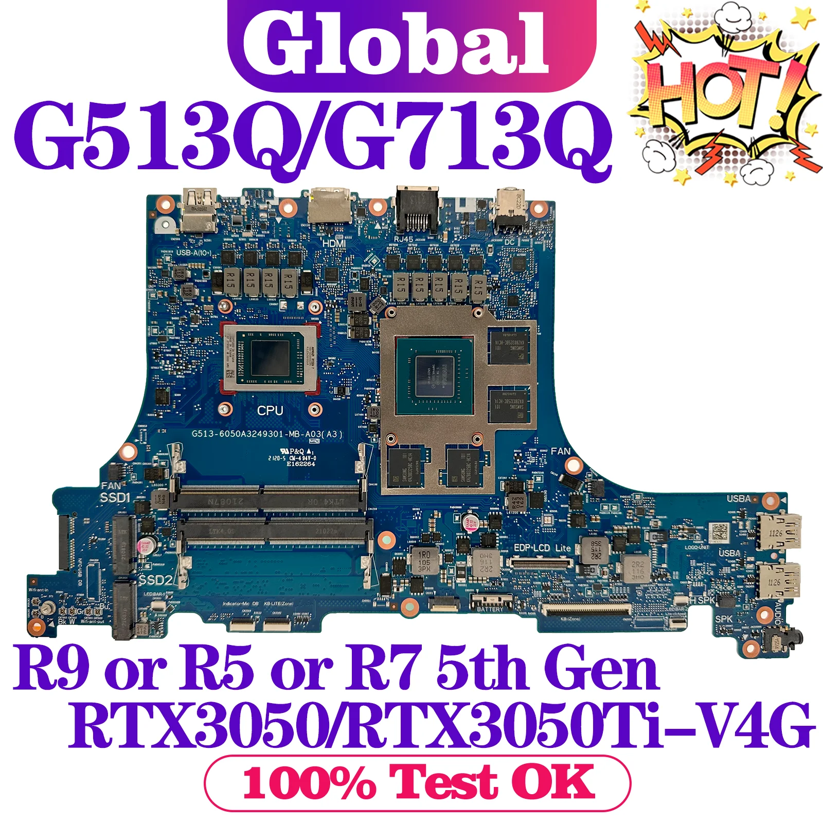 

KEFU Mainboard For ASUS G513QC G513QE G513QM G513QR PX513Q PX713Q G713QC G713QE G713QM G713QR Laptop Motherboard R5 R7 R9