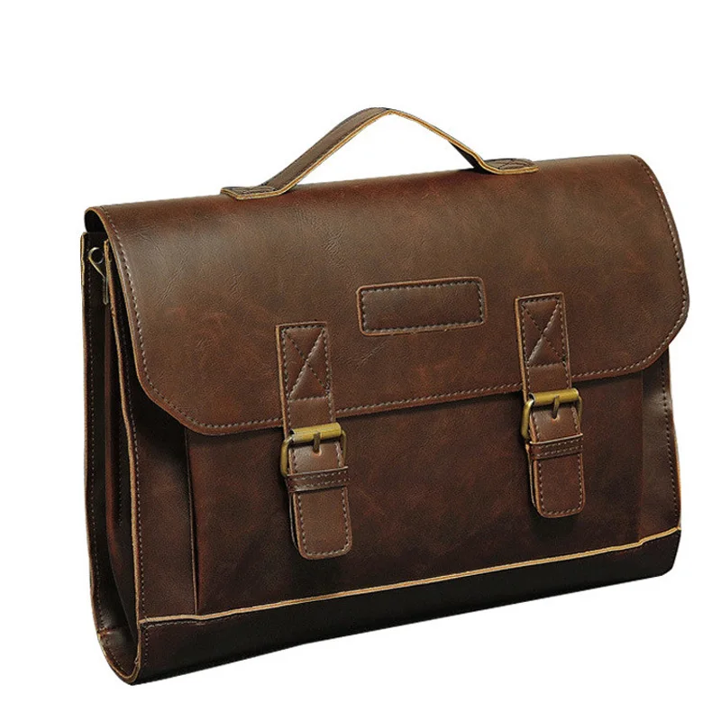 Crazy Horse PU Leather Men Briefcase Famous Brand Men's Messenger Bag Male Laptop Bag Business Shoulder Bags Dress Travel Bags