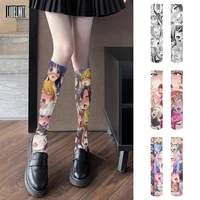 japanese cartoon anime harajuku fashion stockings ladies long calf silk socks 3d printing cute sweet shy girl fun thin stockings