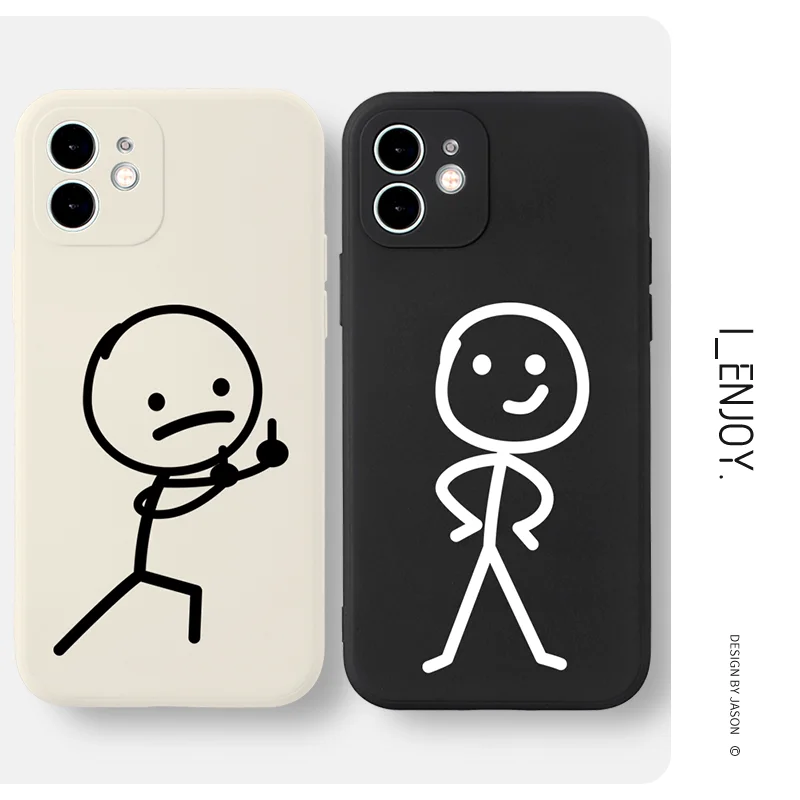 

RYWER Silicone Cute Original Soft Funny Couple Shockproof Phone Case for Apple iPhone 13 12 11 Pro Max X XR XS 8 7 Plus SE 2020
