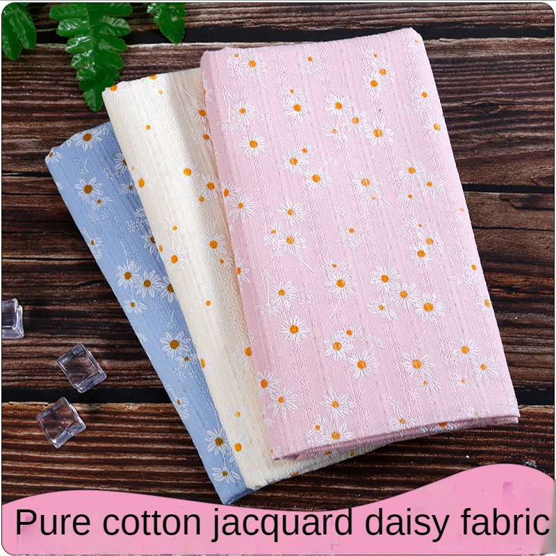 100 см х 145 см жаккардовая хлопчатобумажная ткань измерителя для рукоделия одежды платья рубашки швейная текстильная ткань с принтом маргариток белая