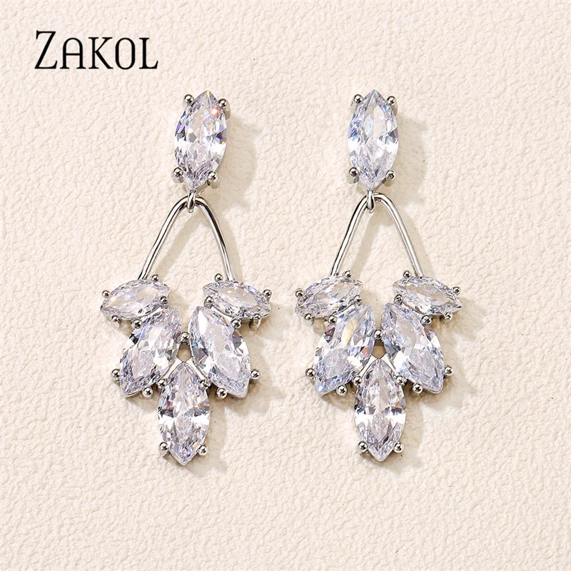 ZAKOL корейские свадебные серьги-подвески изысканные серьги с цирконием в форме