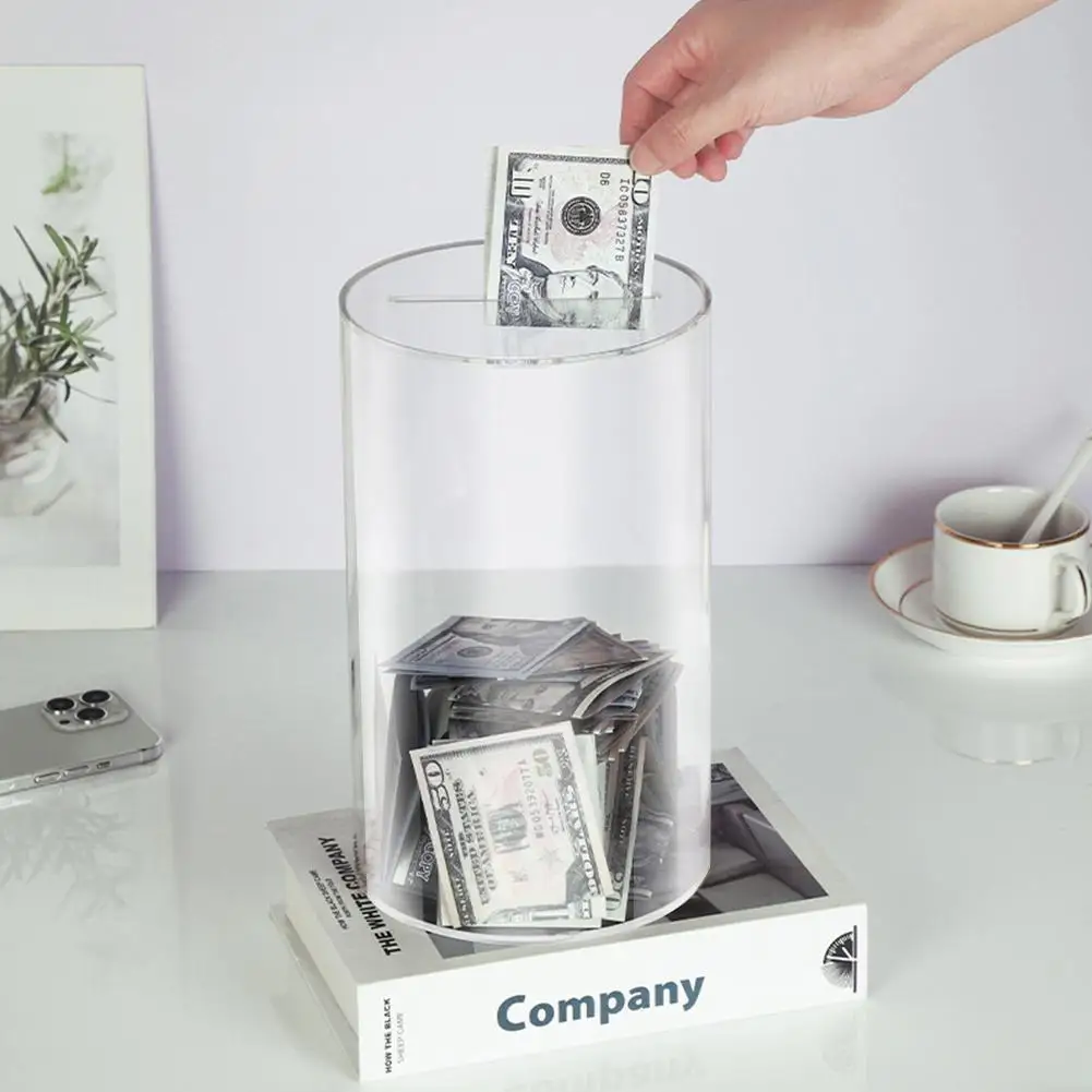 Цилиндрическая акриловая прозрачная копилка, акриловая коробка для хранения денег в стиле арт-деко, 20 см/26 см
