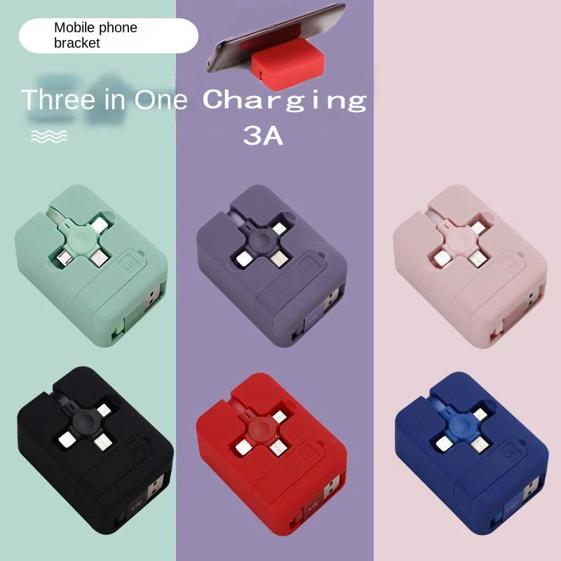

4in1 Retractable USB Charging Data Cable 3in1 2in1 Type C Micro Portable Charger for iPhone 14 13 12 11 Pro With Phone Stand