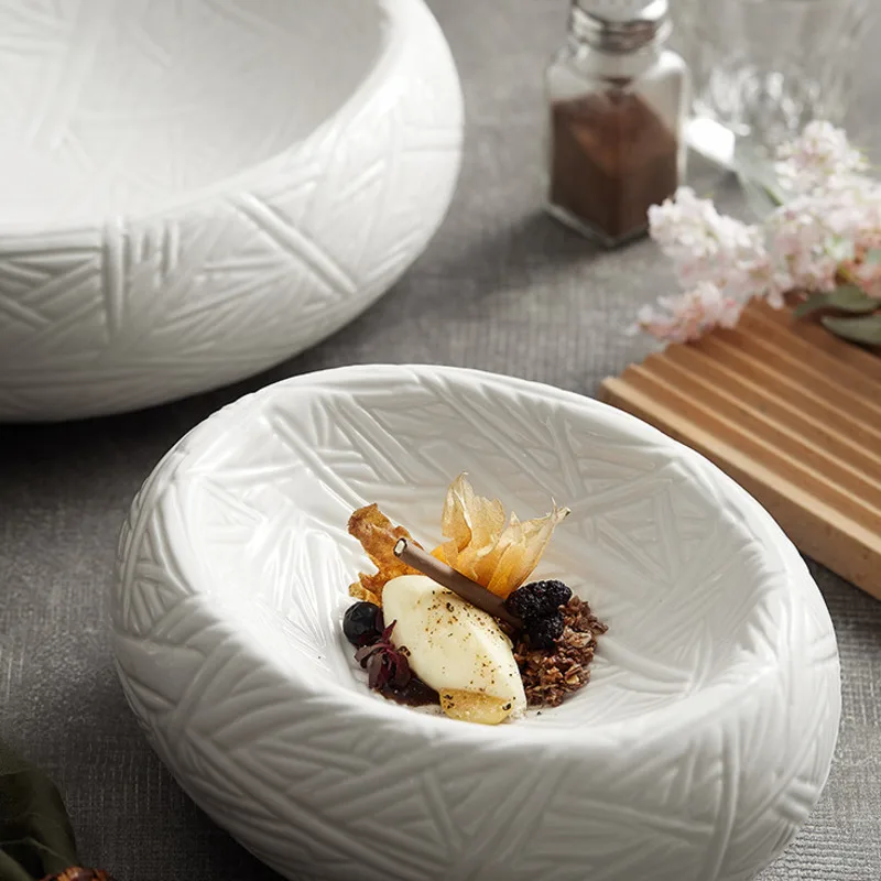 

White Oval Ceramic Plate Dish Plate Shallow Plate Cold Dish Household Soup Plate Wedding Party Decorate Artistic Tableware