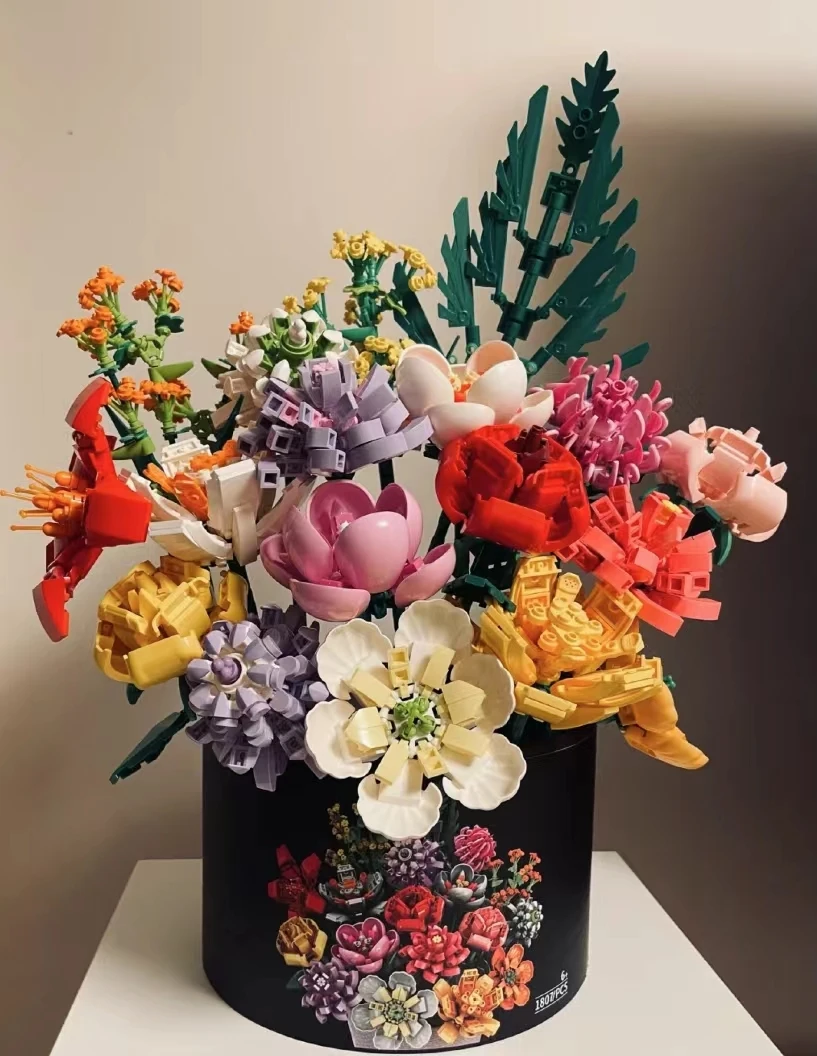 

Flower Bouquets Plants Building Blocks Sunflower Rose Daffodil Tulip Lilac Daisy Lotus Carnation Assembly Brick Girl Toys
