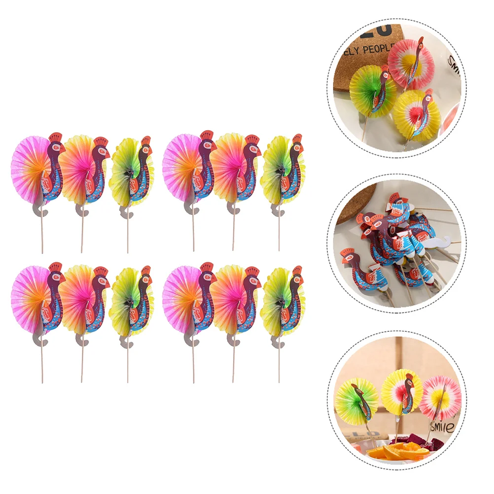 

50 Pcs Disposable Paper Cups Fruit Peacock Stick Drink Picks Cocktail Ornaments Top Hat 10CM Pool Party