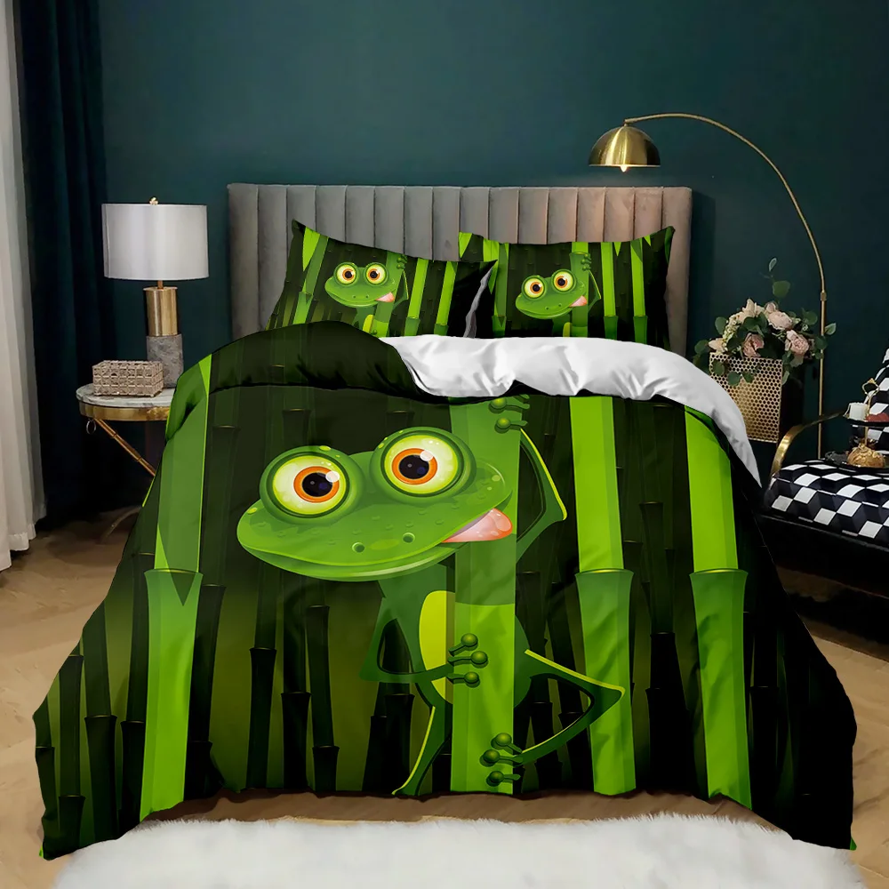 

Luxury Cute Animals Printing Duvet Cover 2/3pcs Queen/King Size Cartoon Frogs Bedding Set For Boys Girls High Quality Home Decor