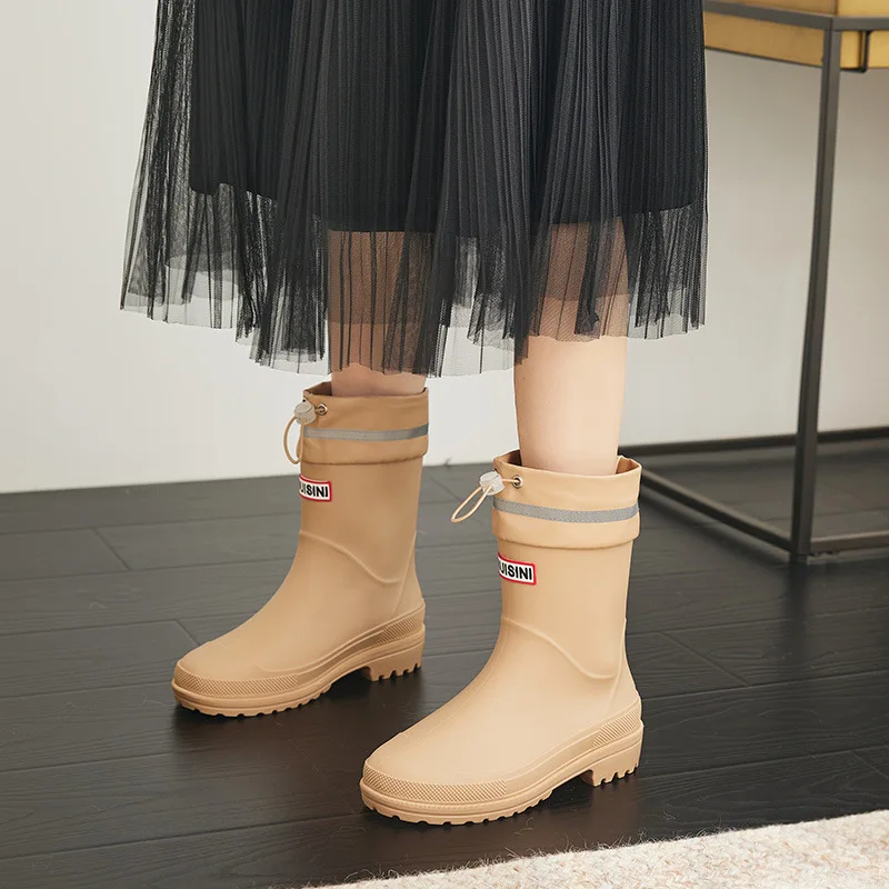 Новые женские сапоги до середины икры из ПВХ водонепроницаемые без шнуровки