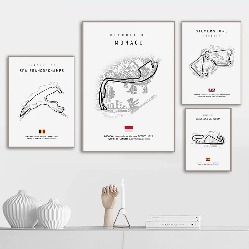 Карта чемпионата мира по гонкам f1, карнишевая цепь, Жиль виллеув, аллеры, искусство стен, Картина на холсте, домашний декор, настенное искусство