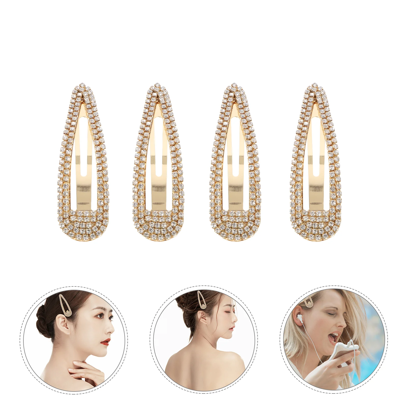 

Rhinestone Hair Clip Women Clips Hairpin Snap Barrette Rhinestones Metal Buttons