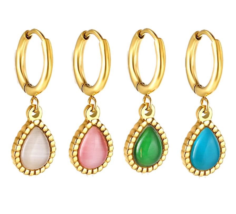 

ASON Stainless Steel Drop Water Hoop Earrings For Women Round CZ Crystal Pendientes Boho Fashion Circular Waterproof Jewelry