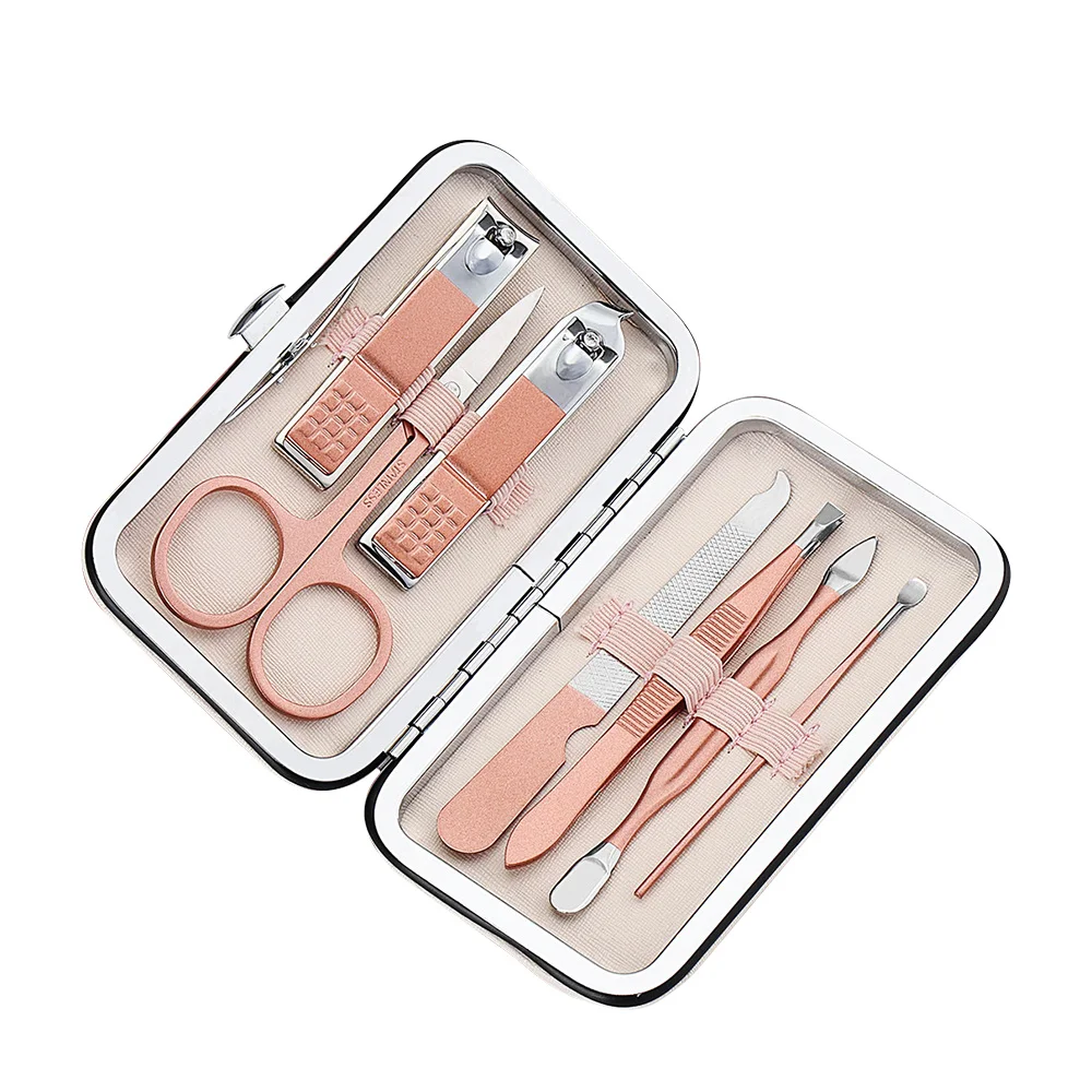 

7pcs/set Rose Gold Stainless Steel Nail Cuticle Pusher Clipper Scissor Nipper Tweezer Picker DIY Manicure Nail Art Tools Kits