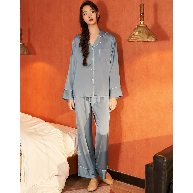 Spring, summer and autumn sexy noble lace long-sleeved silk pajamas women's cardigan thin ice silk outer wear fashion home cloth