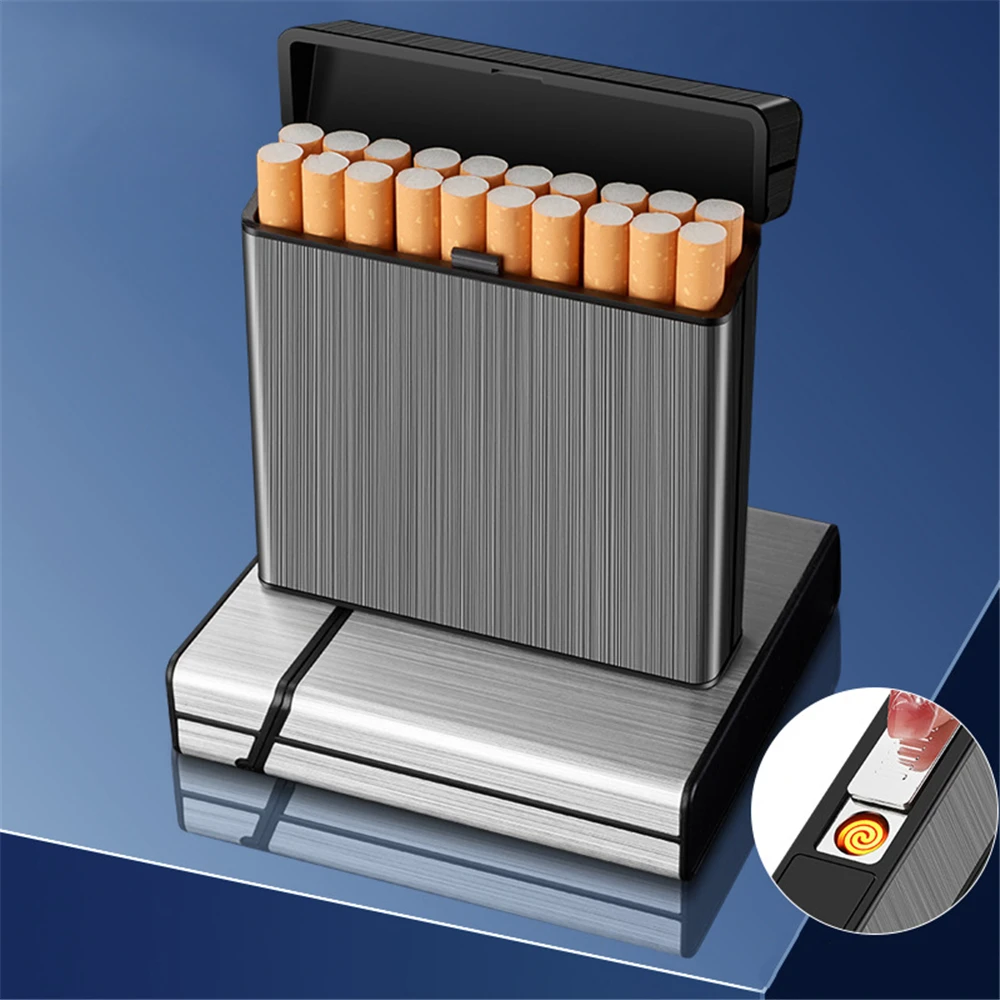 

Windproof Cigarette Case With USB Lighter 20pcs Automatic Smoking Box Moisture Resistant Waterproof Tobacco Holder Mens Gift