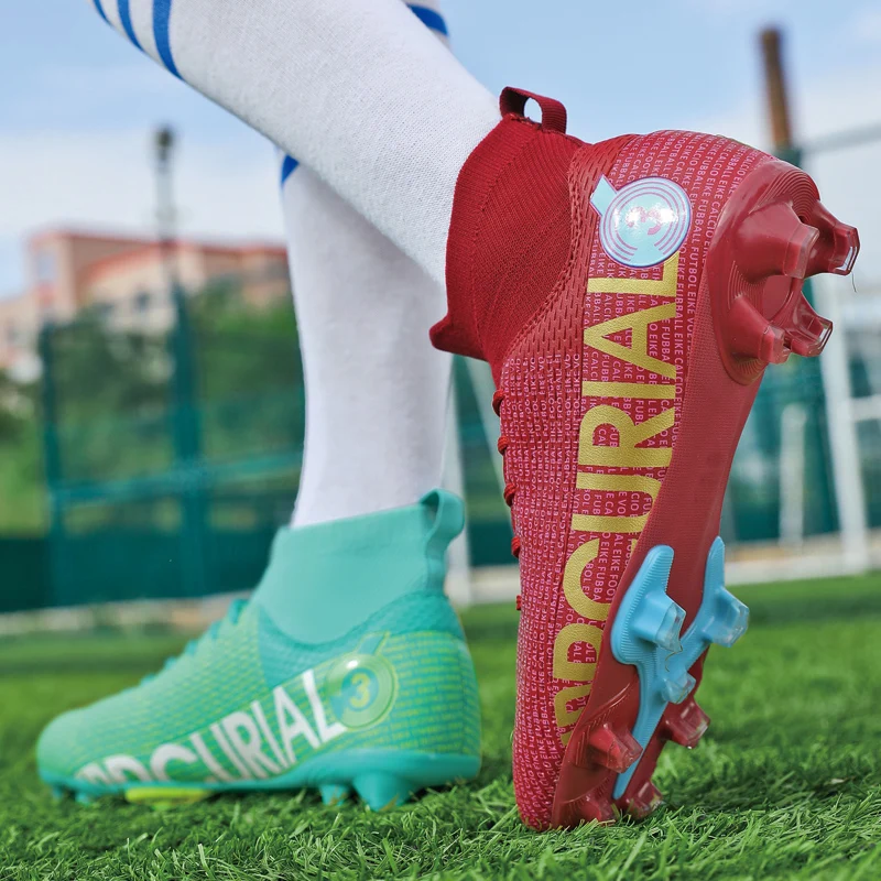 High Top Men's Soccer Shoes New TF/FG Durable Anti Slip Football Boots High Quality Outdoor Grass Children's Sneakers Chuteira