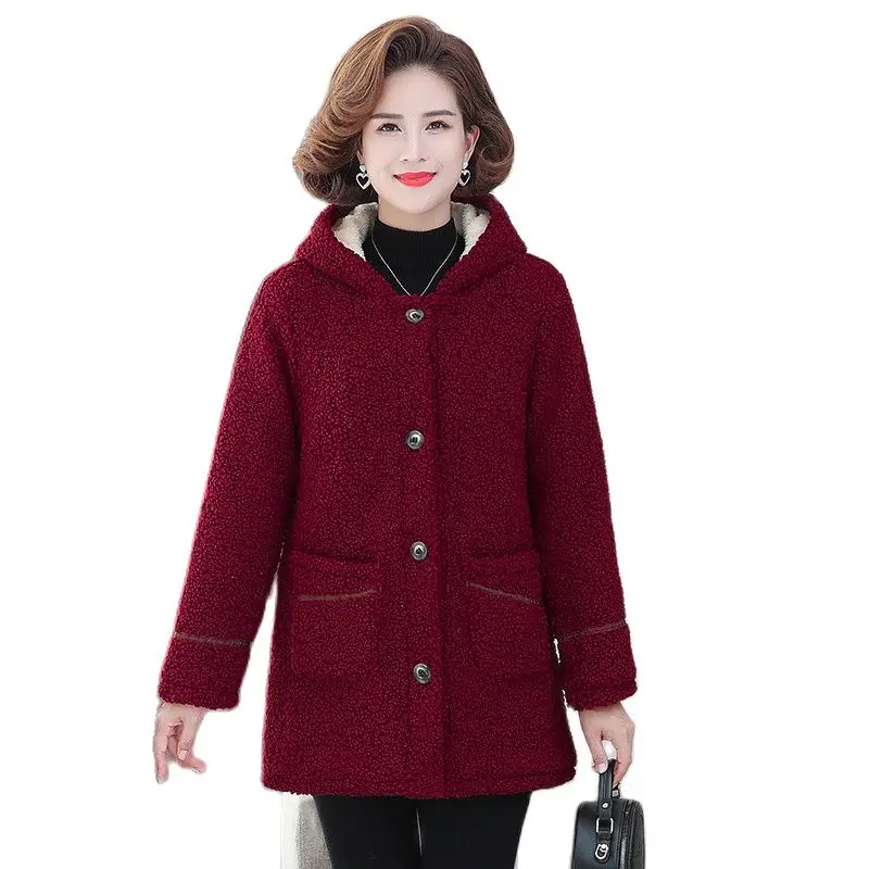 2022 New Winter Women Jacket Lambswool Plus Velvet Cotton Coat Female Overcoat Hooded Warm Lady Outerwear Mother Clothes 5XL