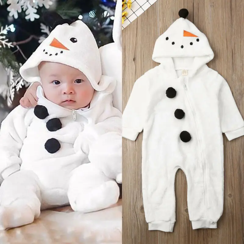 

Baby Boy Girl Snowman Fleece Hoodies Romper Jumpsuit Winter Warm Clothes Newborn Kids 0-3 Years