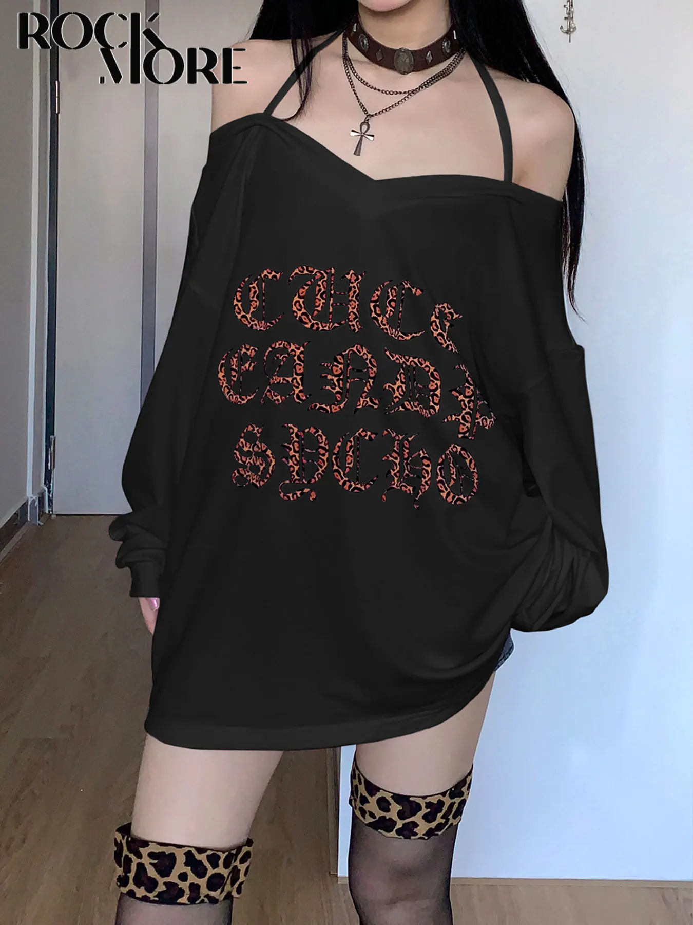 Женская футболка оверсайз Rockmore Повседневная с леопардовым принтом и аппликацией