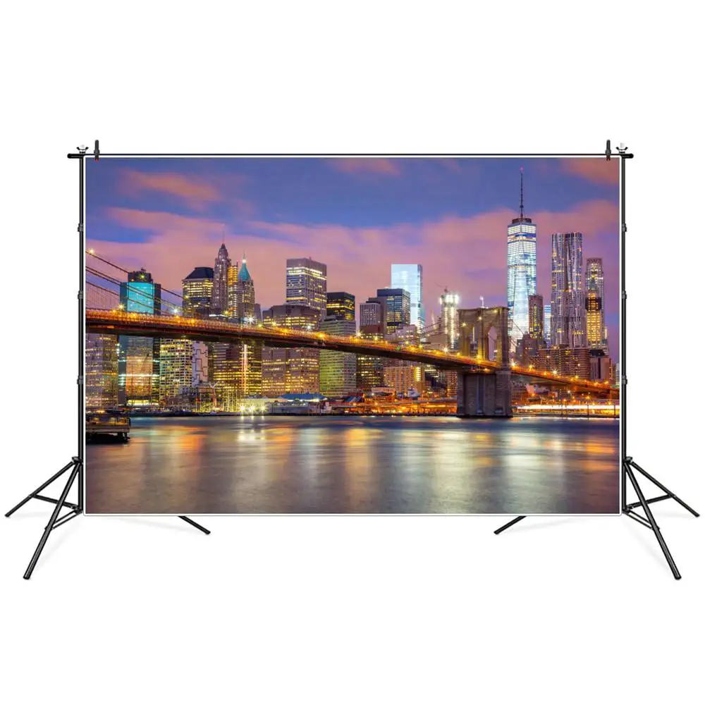 

US New York City River Bridge Night Scenery Photography Backgrounds Custom Children Party Home Decoration Photo Booth Backdrops