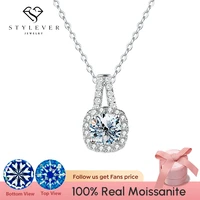 stylever luxury 1 2ct moissanite diamond pendant square gemstone necklace for women original 925 sterling silver wedding jewelry