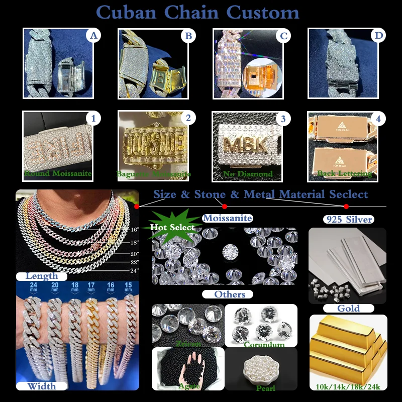 Мужское ожерелье из серебра 925 пробы с муассанитом 18/20 мм