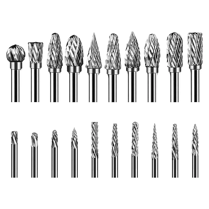 

20 Piece Double Cut Carbide Burr Set, Die Sharpening Bits 1/8 Inch Shank Tungsten Carbide Rotary Tool Bits