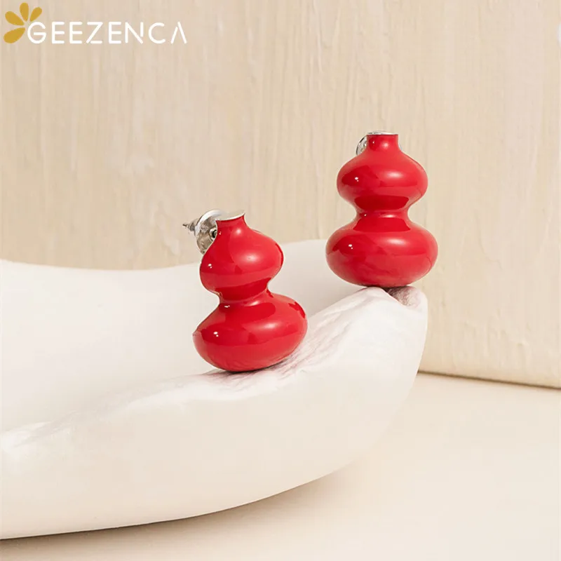 

Серьги-гвоздики GEEZENCA из серебра 925 пробы с эмалью и красной тыквой женские, милые и простые дизайнерские украшения, подарок на Новый год 2023