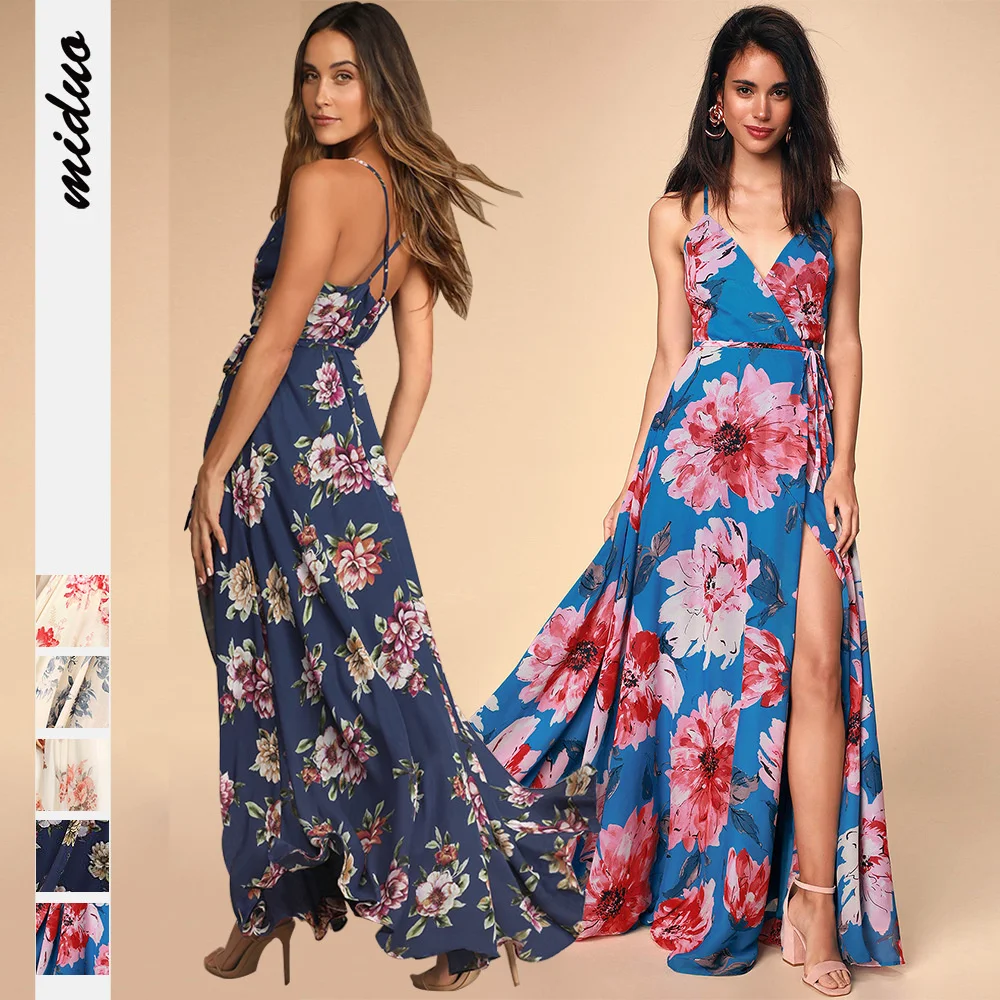 

2022 Women's Fashion Floral Suspender Dress Strap Split Sexy Summer Women's Wrap Skirt Long Skirt