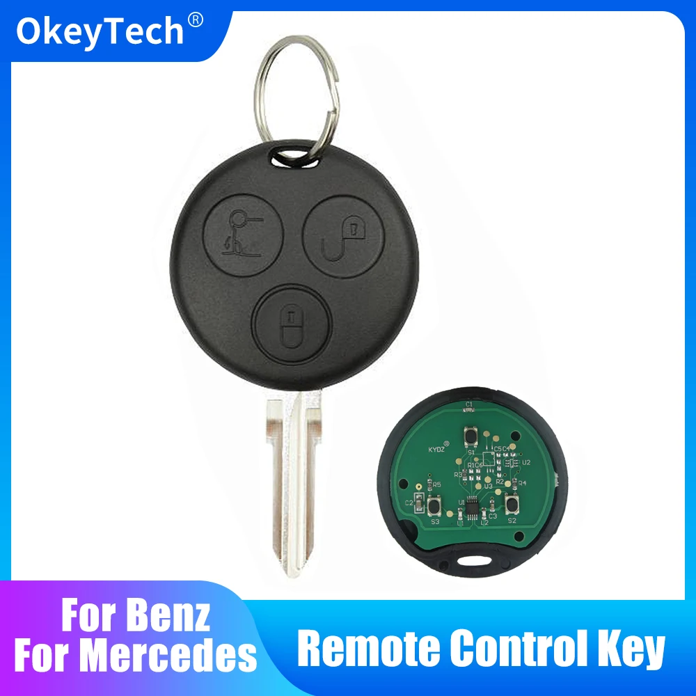 

OkeyTech для Benz MB Mercedes Smart Fortwo 450 Forfour Roadster City Coupe 3 кнопки 433 МГц необработанное пустое лезвие с кольцом для ключей