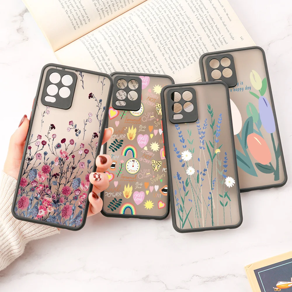 

Realme 8i Case For OPPO Realme 8 Pro Case Realme C21Y GT Neo 2 Narzo 30 C20 C21 C15 C12 C11 Flower Lens Protection Hard PC Cover