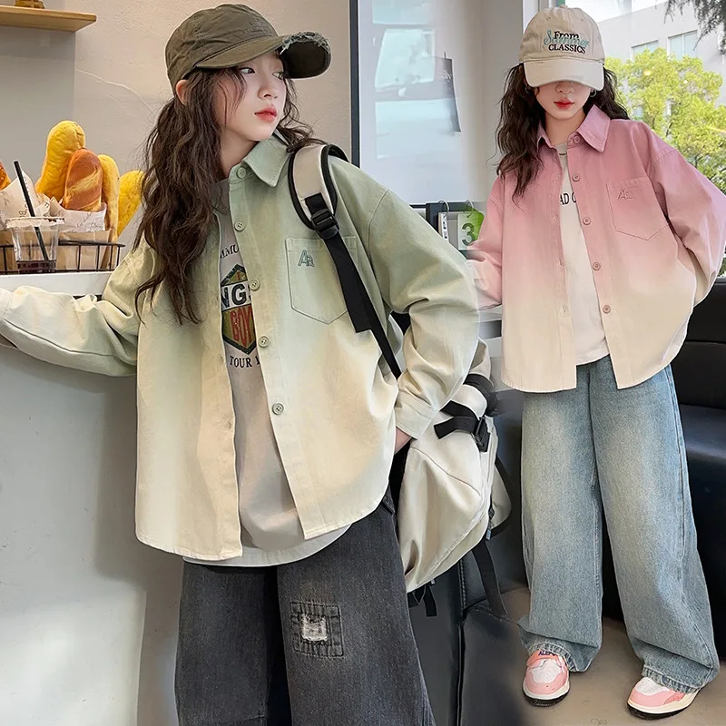 Осень 2024 детское однобортное пальто ZOETOP с градиентом для детей повседневные