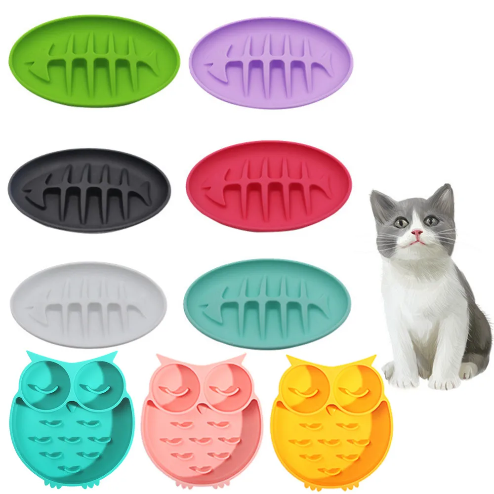 

Pet Supplies Fishbone Silicone Licking Tray Cat Slow Food Pad Puppy Anti-knockover Dinner Plate Pet Suction Cup Feeding Bowl