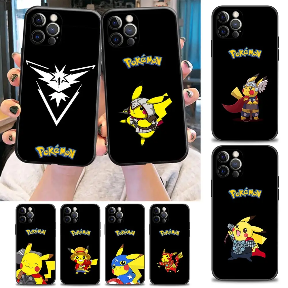 

Cartoon Pikachu in drag Phone Case for Apple iPhone 13 Pro Max 12 11 8 7 SE XR XS Max 5 5s 6 6s Plus Black Soft Silicon Case
