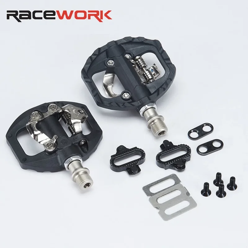 

RACEWORK SPD-A530 Mountain Bikes Pedal 2 In 1 Anti-slip with SH51 Cleat MTB Bicycle Lock Pedal and Highway Flat Pedal