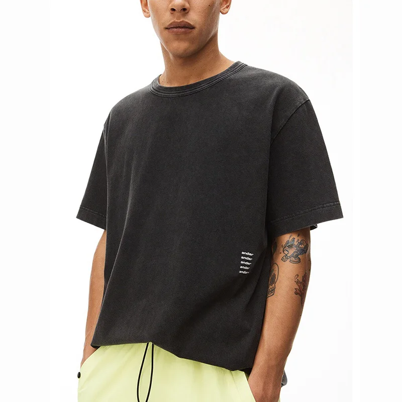 

Fashioneye AW Letter Print Loose Short Cropped Top Luxury Washed Old Basic Short Sleeve T-shirts Unisex Casual Couple Shirt