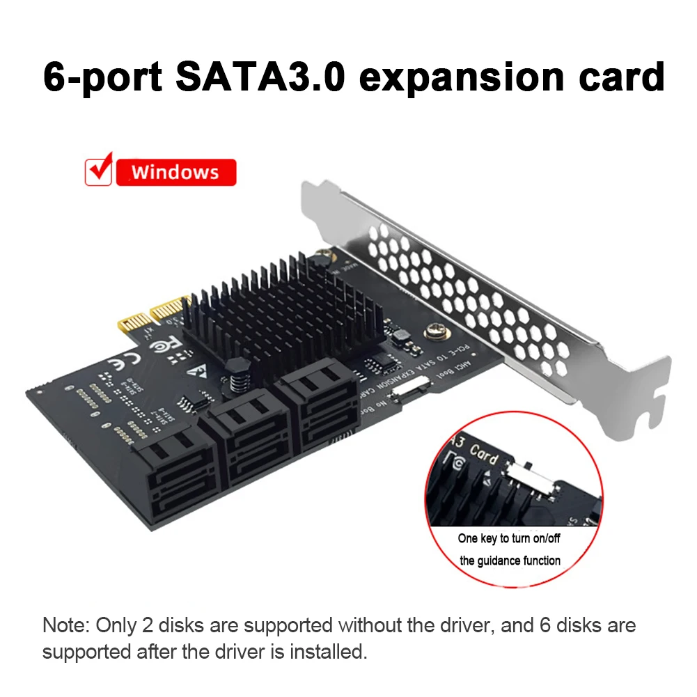 

PCI Express 1X to SATA3.0 6 Port Riser PCI-E X1/X4/X8/X16 PCI-E Expansion Card 6Gbps for Windows Desktop Computer Extender