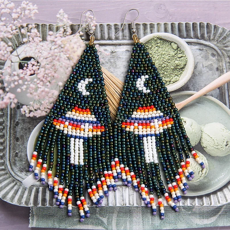 Серьги из рисовых бусин ручное плетение витые бисером кристаллы серьги с