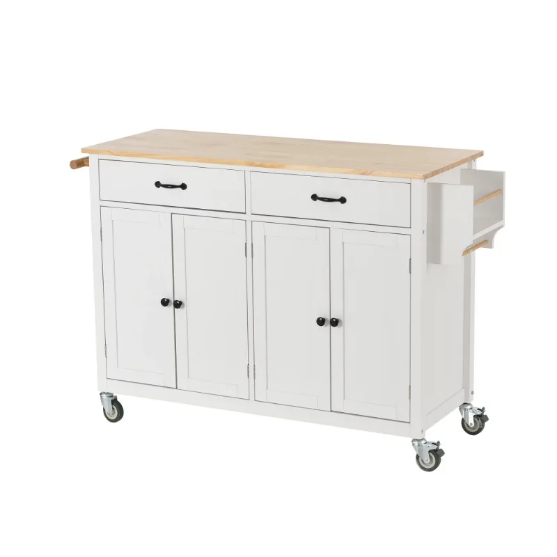 

EUROCO Kitchen Island Cart with Solid Wood Top and Locking Wheels, 4 Door Cabinet and Two Drawers, Spice Rack and Towe