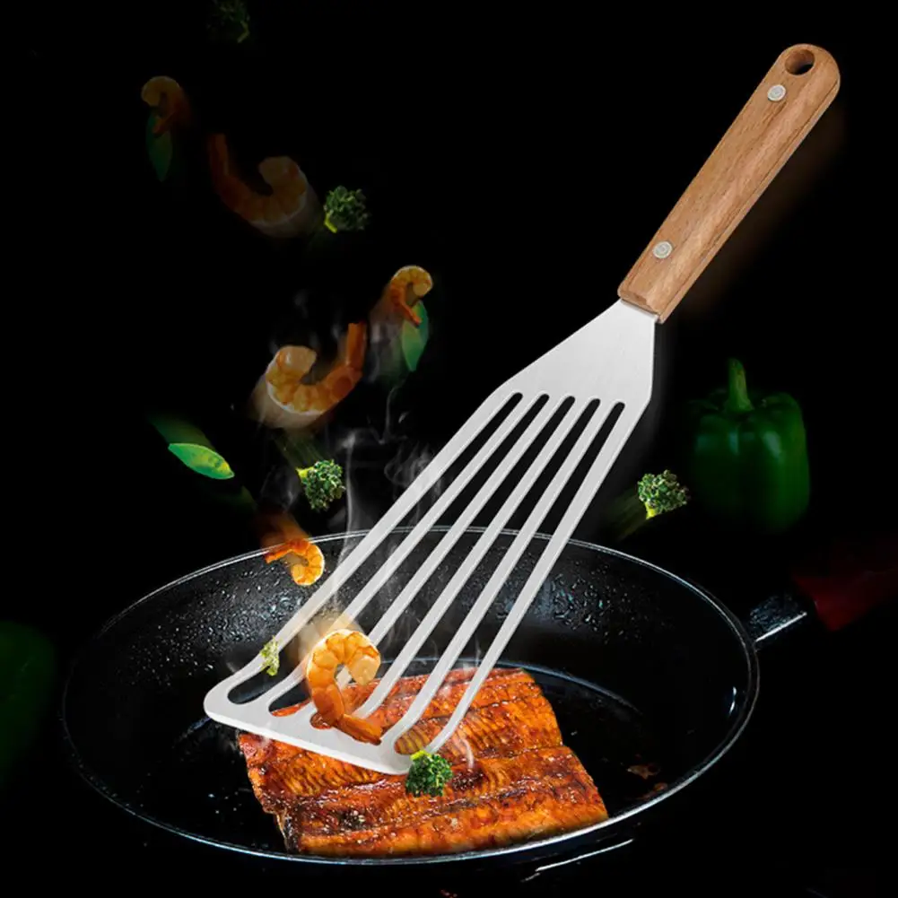 

Stainless Steel Frying Spatula Non-slip Easy Clean Hollow Design Versatile Good Grip Steak Fish Spatula for Restaurant